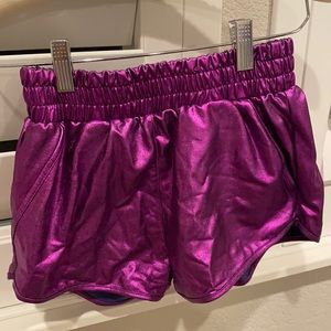 shiny metallic purple shorts